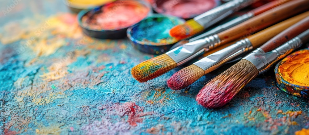 Obraz premium Colorful paintbrushes on artist's palette