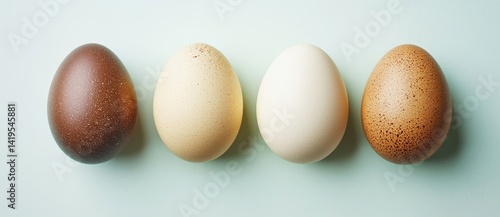 Choose the ideal eggs by comparing four differently colored chicken eggs with a copy space image for text