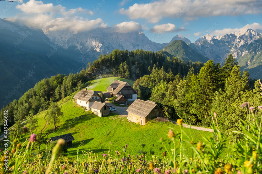 Beautiful alpine landscape from Logar valley in Slovenia