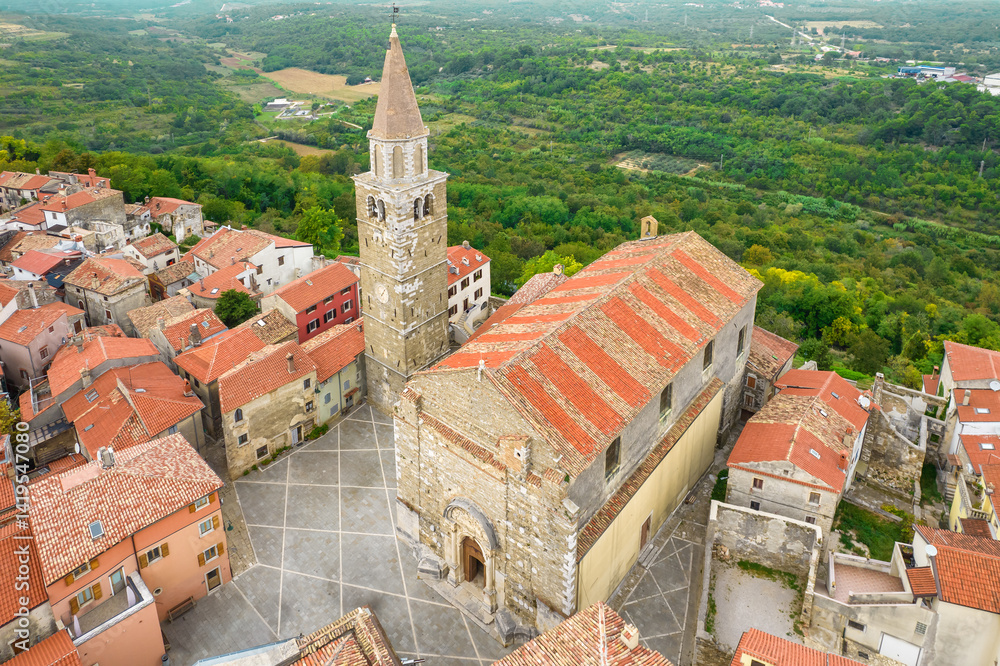 Aerial view of the picturesque historic town of Buje, Istria region, Croatia