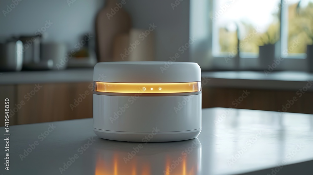 Modern White Aroma Diffuser with Soft Glow in Minimalist Kitchen Setting