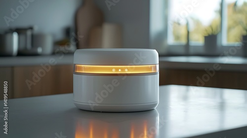 Obraz na płótnie Modern White Aroma Diffuser with Soft Glow in Minimalist Kitchen Setting w salonie
