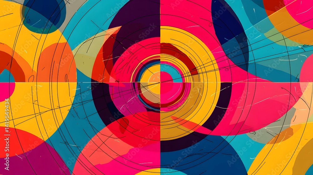 Obraz premium Colorful geometric abstract design with concentric circles.