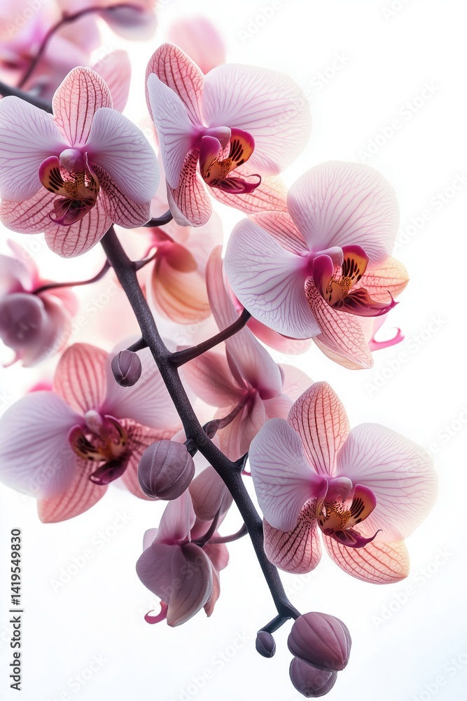 Close-Up of Pink Orchids on White Background