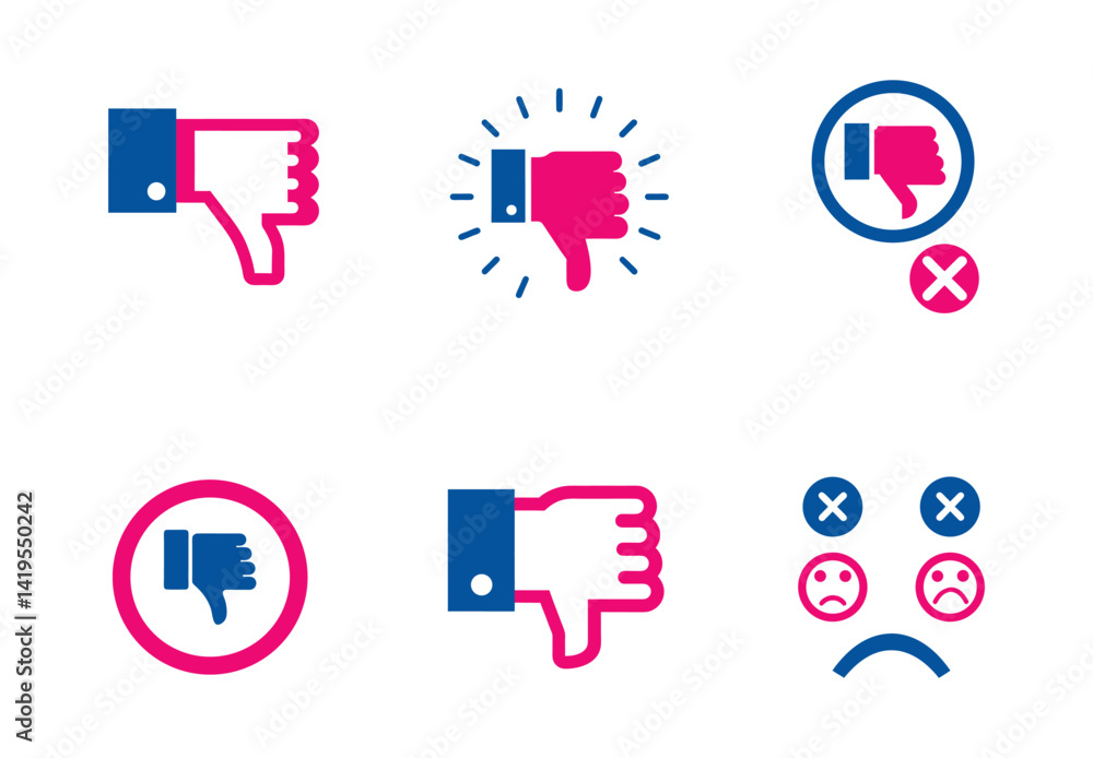 Fototapeta premium Feedback Icons Pack – Thumbs Down, Rejection, and Disapproval