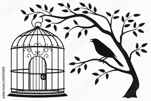 bird cage silhouette black vector