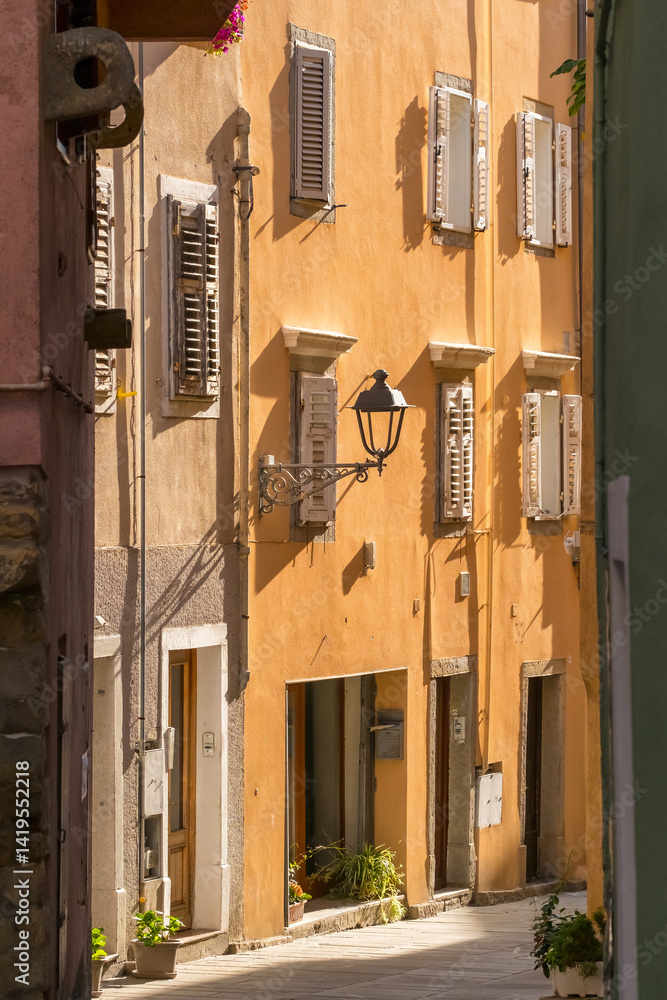 Picturesque narrow streets of the Muggia old town, Trieste, Italy