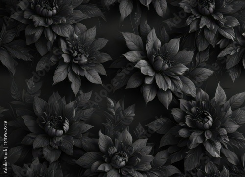 Wallpaper Mural Abstract charcoal floral pattern, seamless dark botanical wallpaper , home, leaves Torontodigital.ca