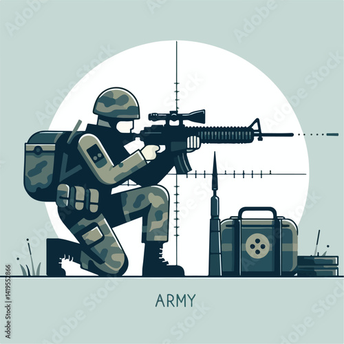 vector image of soldier shooting