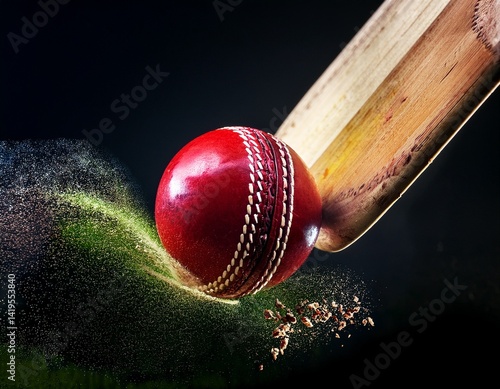 close-up of cricket ball being hit by a cricket bat 3