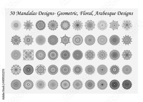 50 Mandala Various Designs Collection - Circular Floral Patterns for Art, Decorative, boho pattern design.