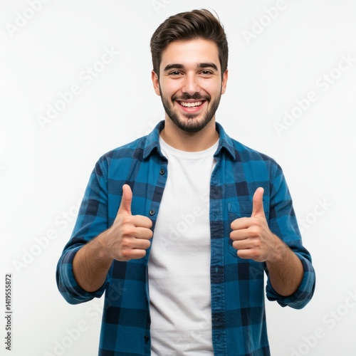 happy young man showing thumbs up
