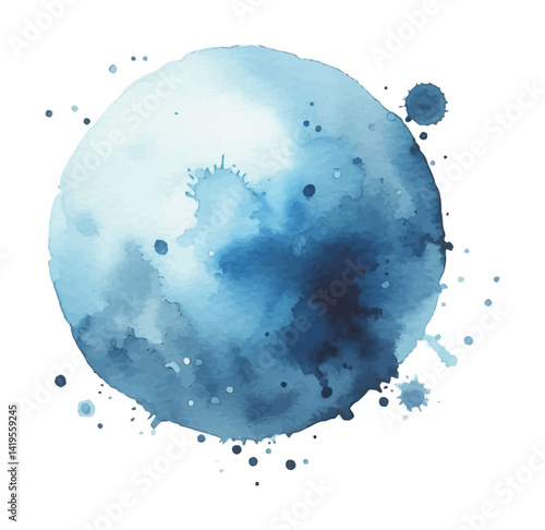 Abstract watercolor blue circle shape with splash on black background for graphic design