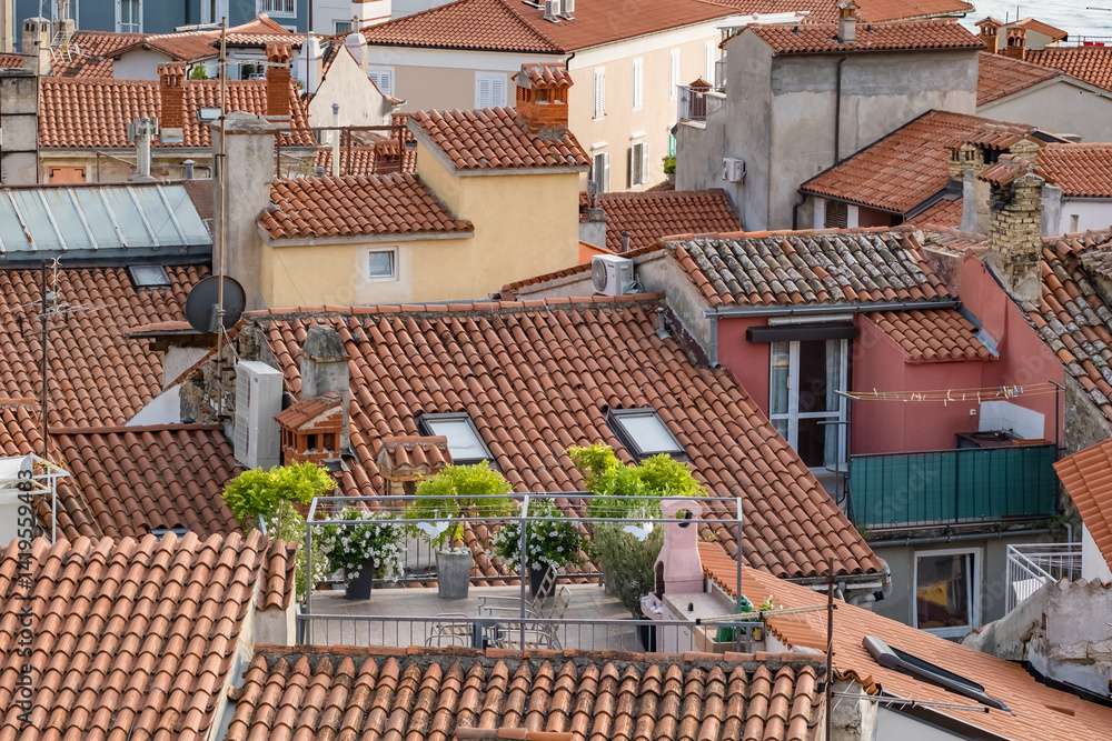 Lovely terrace in the Piran old town, Slovenia.