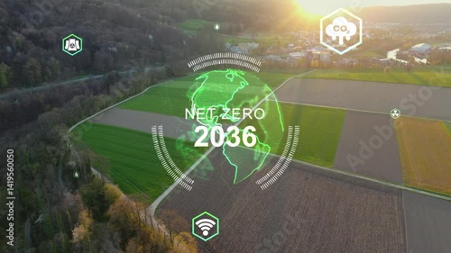 Save the planet earth day low CO2 emission. Aerial forest tree nature view with big data global care go green growth hope future. Net zero waste in ESG ethical business reduce pollution greenhouse gas