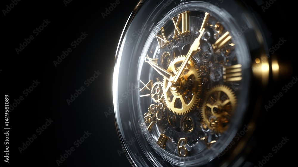 Fototapeta premium Intricate Gold Skeleton Watch: A Masterpiece of Time