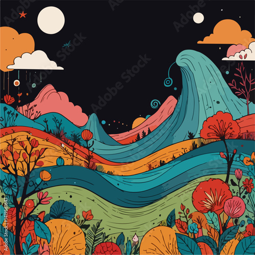 autumn landscape with trees and clouds