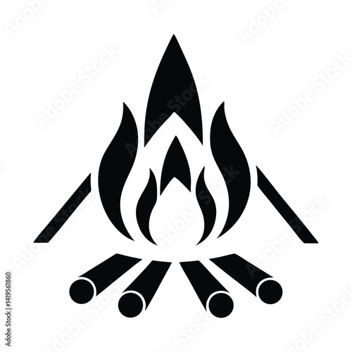 Campfire Silhouette Icon: Symbol of Outdoor Adventure and Warmth