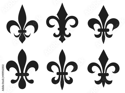 Fleur-de-Lis Silhouette Vector Set - Elegant Black and White Decorative Designs.