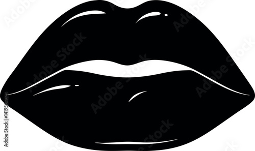 Bold Black Lips Silhouette, Seductive Mouth Symbol, Elegant Female Beauty, Minimalist