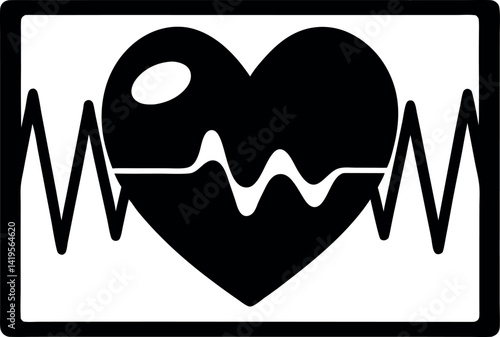 Heart Rate Black Silhouette, Heart Beat Pulse, Monitor, Graphic, and Diagnostic Sign