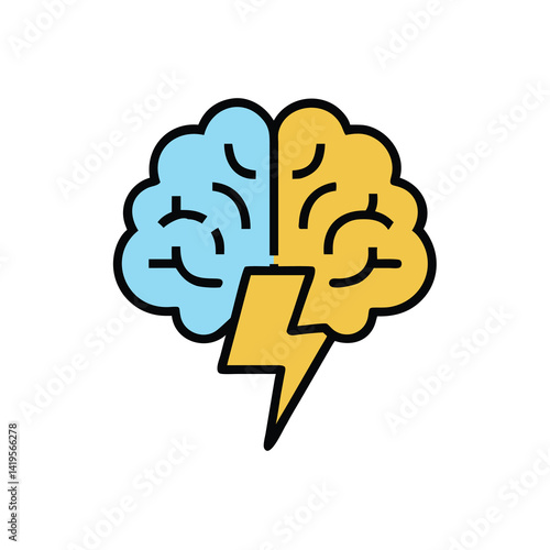 brain lightning inside on white background