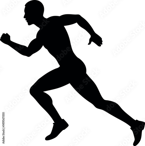 Silhouette Of Man Running, Athlete Sprinting, Runner in Motion, Muscular Build, Speed