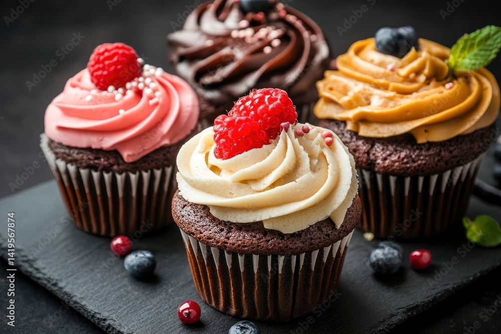 Colorful Cupcakes with Berries Colorful Cupcakes with Berries