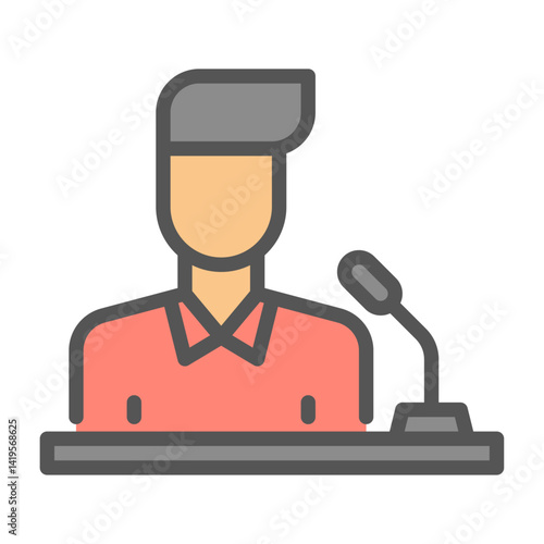 press conference filled outline icon. speech color line illustration.