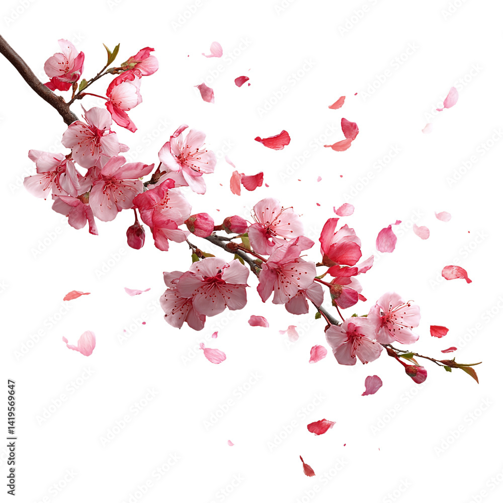 Naklejka premium Cherry blossom branch #74 with petals ? Creative Layout