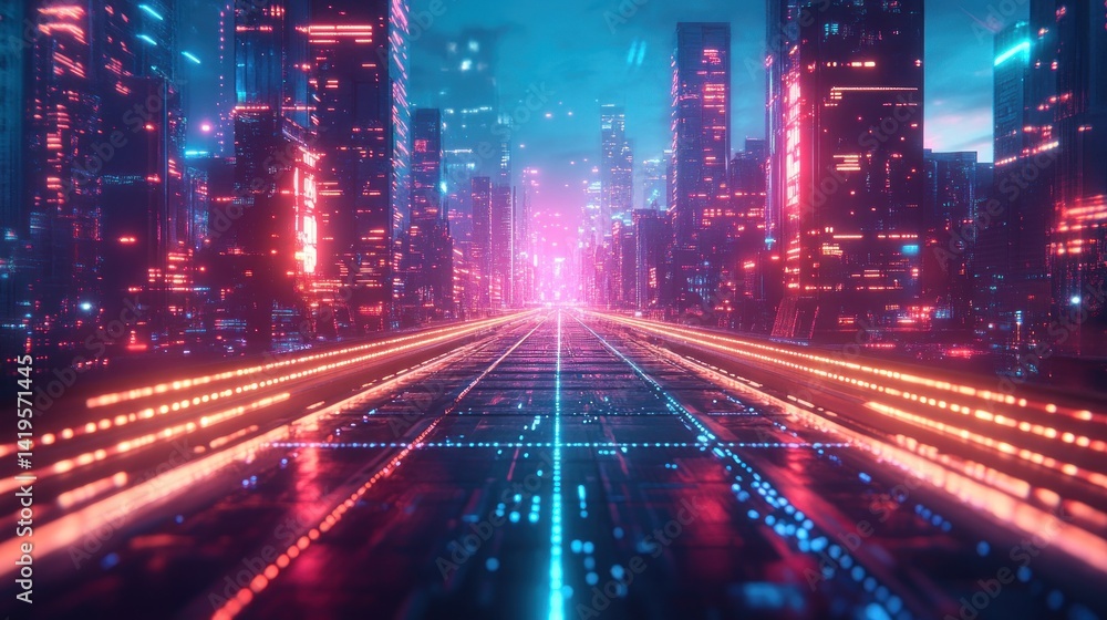 Fototapeta premium Neon Cityscape: A Futuristic Nightscape
