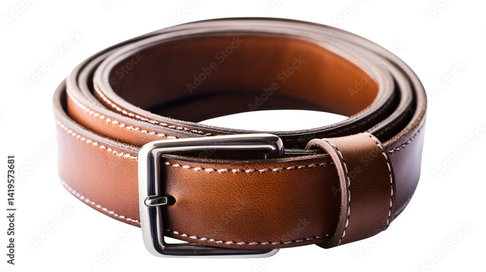 Brown Leather Belt Isolated on White Background - Professional Fashion Accessory Photo Brown Leather Belt Isolated on White Background - Professional Fashion Accessory Photo