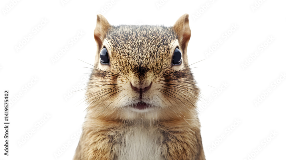 Fototapeta premium Cute Chipmunk Sitting with Alert Expression in Close-up View