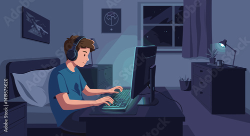 Man Gaming with Headset