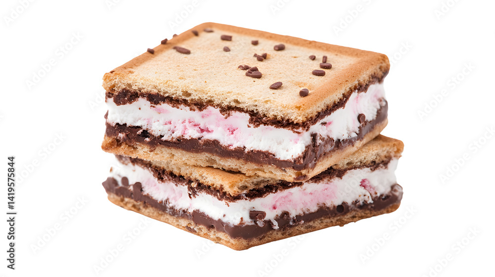 Delicious Stack of Two Ice Cream Sandwiches Isolated on White Background Delicious Stack of Two Ice Cream Sandwiches Isolated on White Background