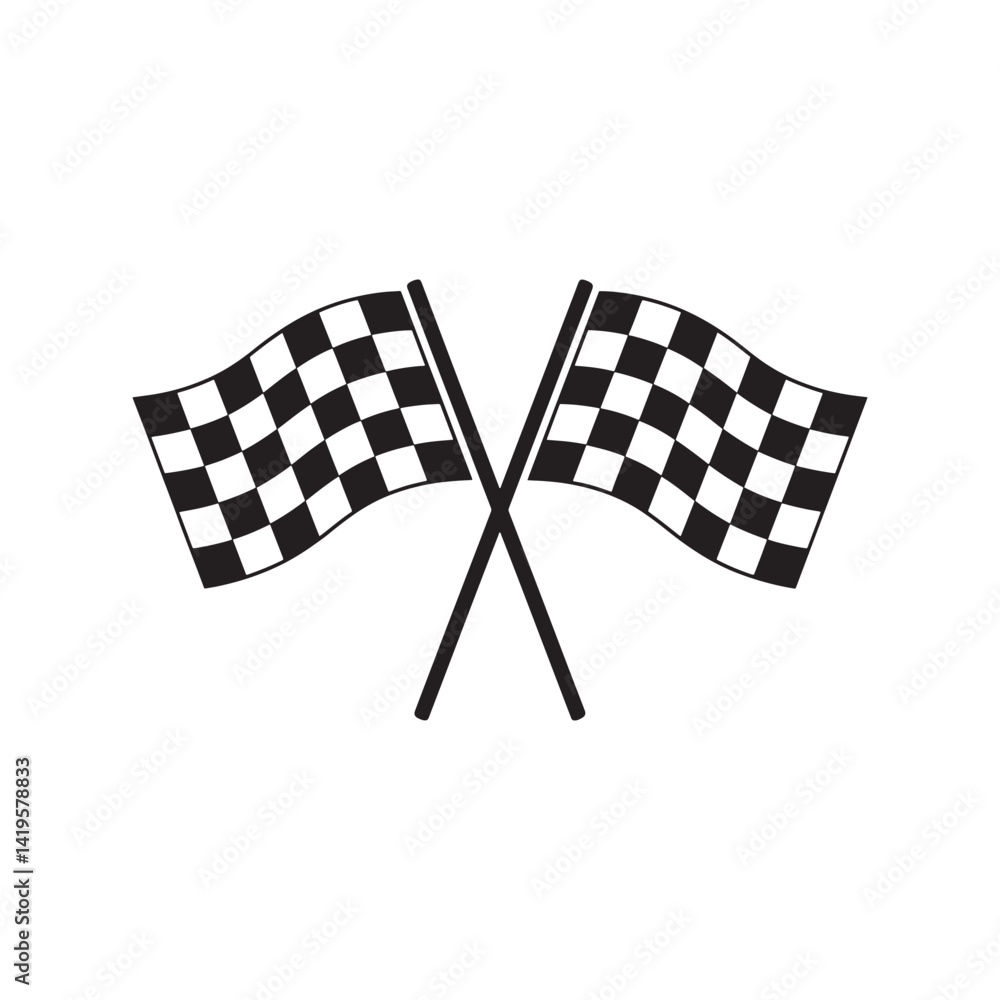 Fototapeta premium Crossed Checkered Flags Icon Representing Victory, Motorsports, and Race Completion for Auto Racing Events, Competitions, Editable Vector Illustration isolated on a white background