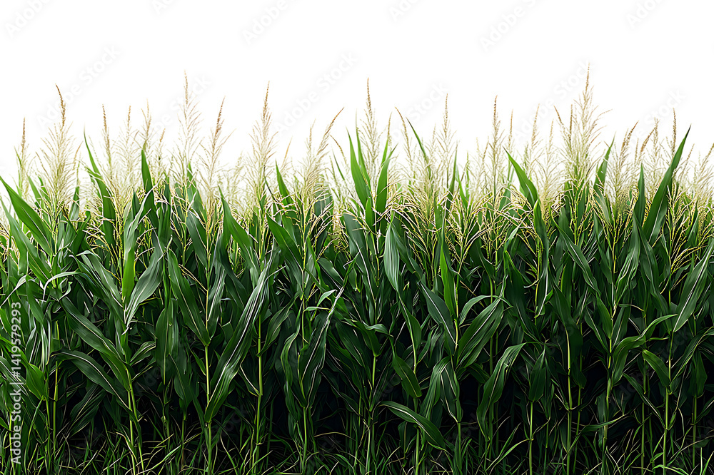Obraz premium Abundant Cornfield with Green Leaves and Silks Against a Dramatic Black Backdrop