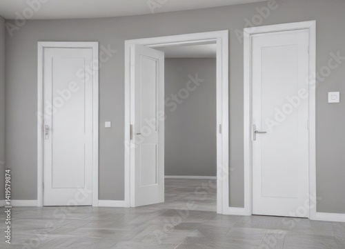 Modern white interior doors, various open/closed positions, isolated ,  opening,  door