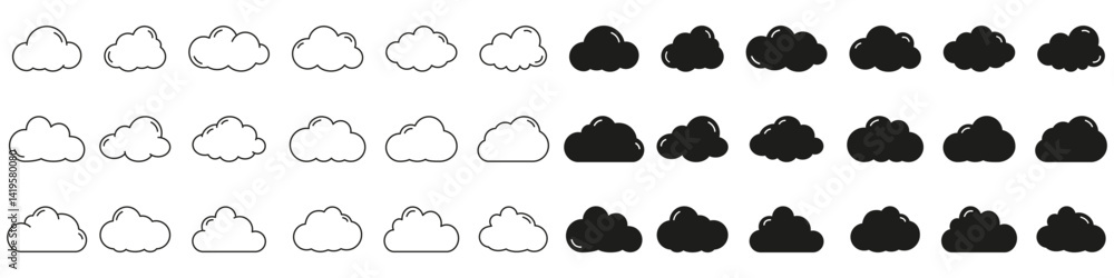 Cloud weather line and solid icon set. Beautifully cloud symbol collection. Editable Stroke. Isolated vector illustration Cloud weather line and solid icon set. Beautifully cloud symbol collection. Editable Stroke. Isolated vector illustration