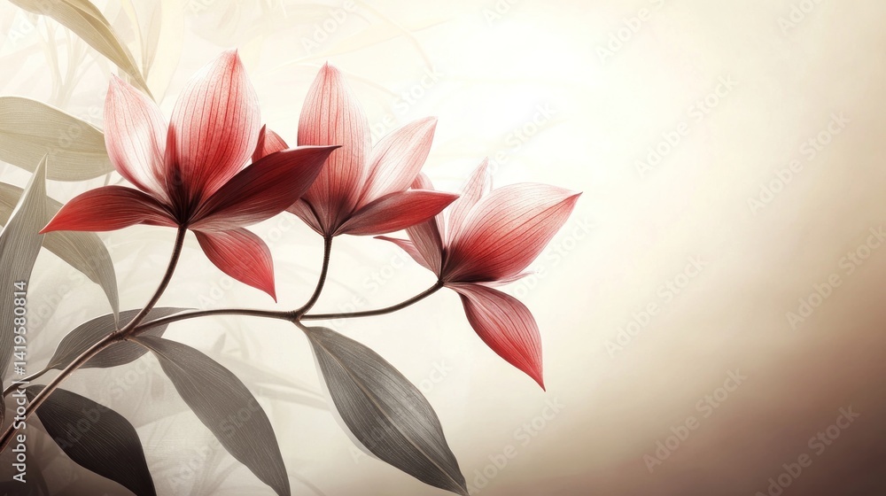 Delicate, rosy flowers bloom against a soft, light background. Delicate, rosy flowers bloom against a soft, light background.