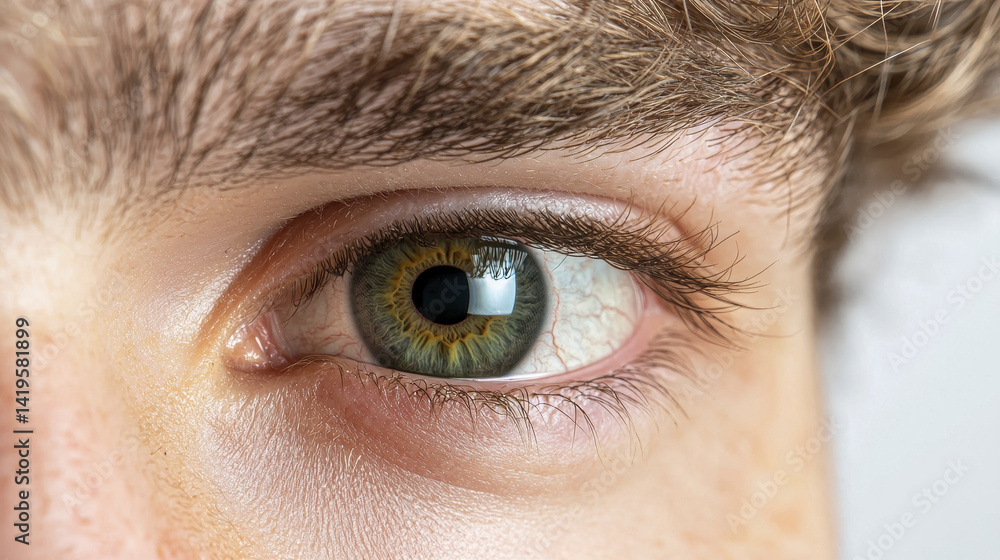 Obraz premium close up of young man eye, showcasing intricate details and vibrant colors, evokes curiosity and wonder