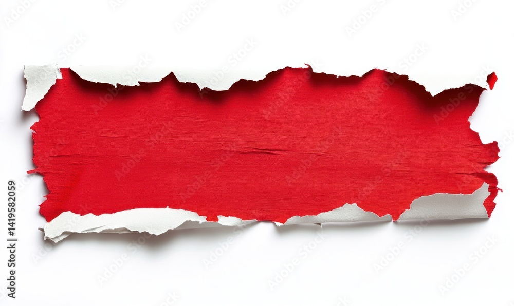 A torn piece of white paper revealing a red background A torn piece of white paper revealing a red background
