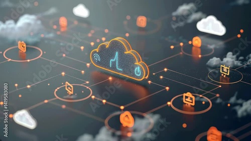 Virtual network of interconnected servers and cloud systems showcasing data storage solutions