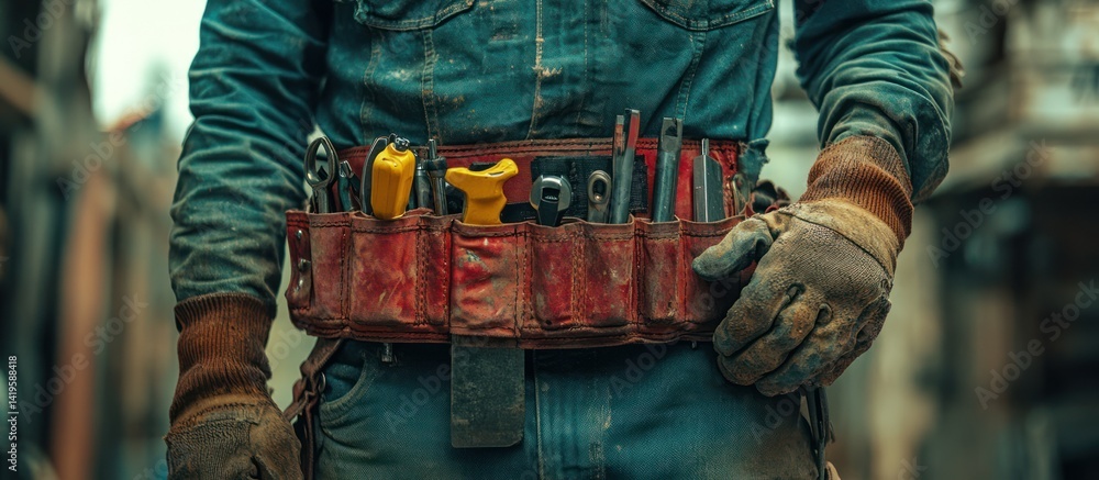 Construction worker with tool belt Construction worker with tool belt