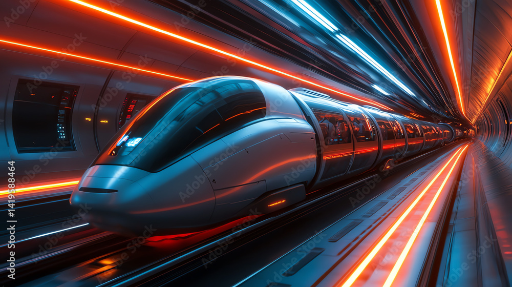Explore a futuristic underground hyperloop station with sleek design, neon-lit tunnels, and passengers boarding. High-tech, modern, and sci-fi inspired transit hub. Explore a futuristic underground hyperloop station with sleek design, neon-lit tunnels, and passengers boarding. High-tech, modern, and sci-fi inspired transit hub.