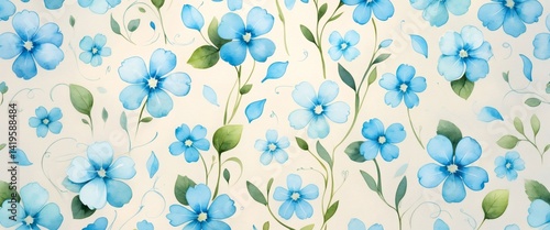 Vibrant blue floral pattern with lush green accents on a soft background Generative AI