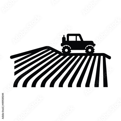 Minimalist plow in field with rows logo icon