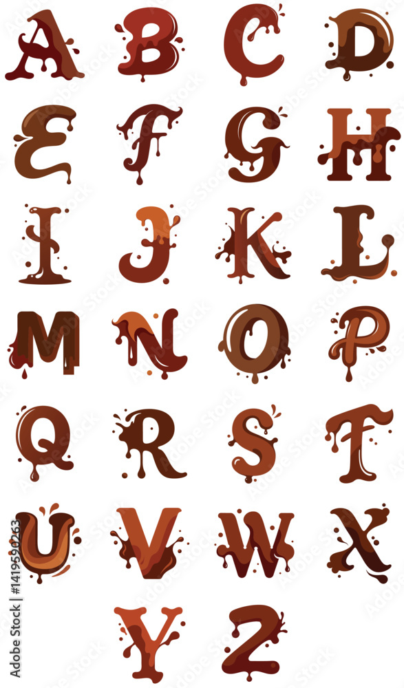 Naklejka premium Melting Chocolate Lettering Font with Drip and Splatter Design