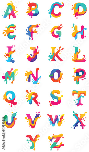 Colorful Alphabet Letters with Creative Paint Splatter Effect