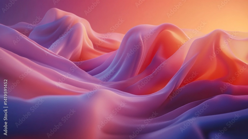 Fototapeta premium Flowing, vibrant fabric draped in sunset hues.